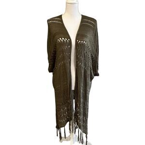 Womens Boho Hippie Crochet Open Front Kimono Cardigan Size L Beach Festival